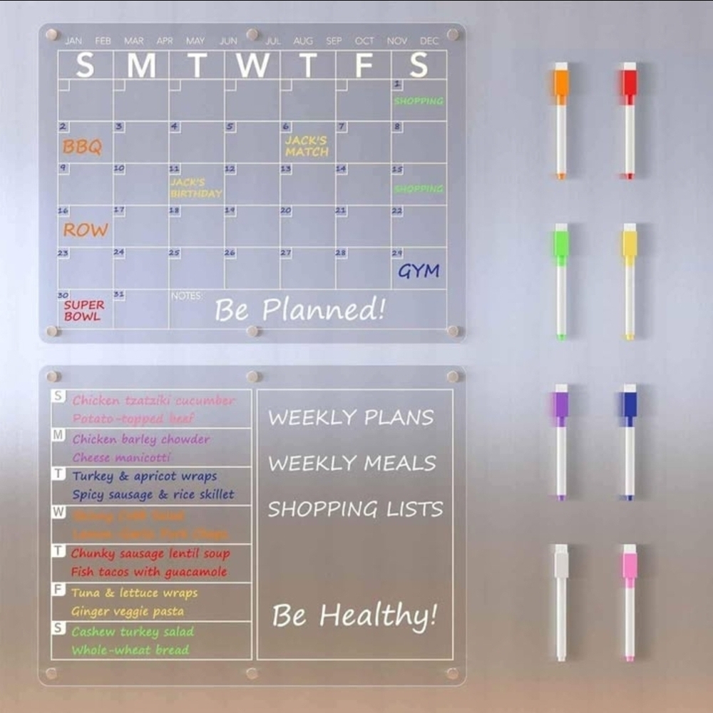 Acrylic Dry Erase Calendar Board with Markers
